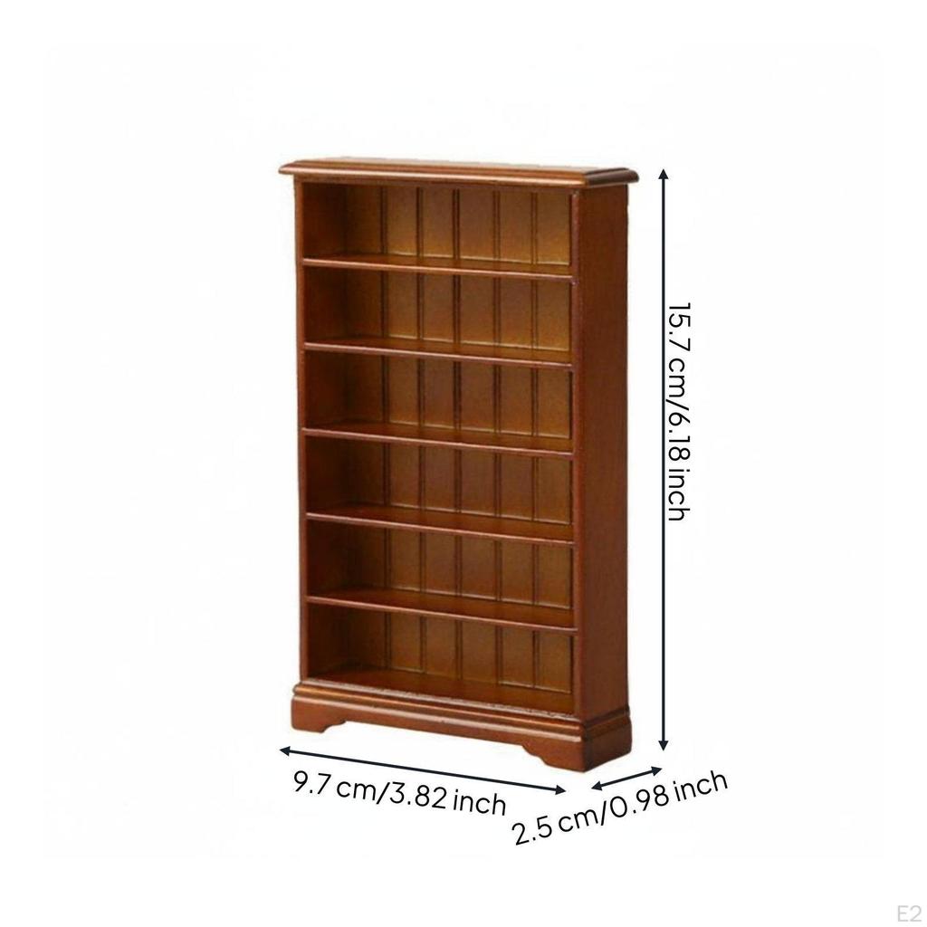 1:12 Scale Wooden Bookshelf Realistic Design 6Shelf Miniature Cabinet Paintable Dollhouse Bookcase