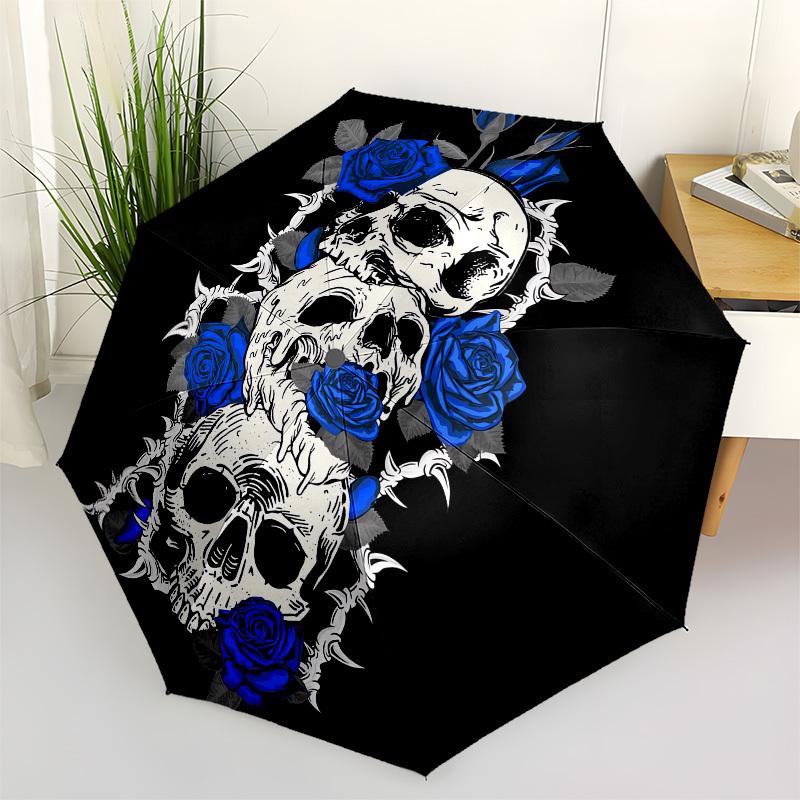 1pc Skull Roses Tattoo Design Umbrella with Plastic Handle,Compact & Stylish,Cartoon Pattern,Outdoor UmbrellaPT493