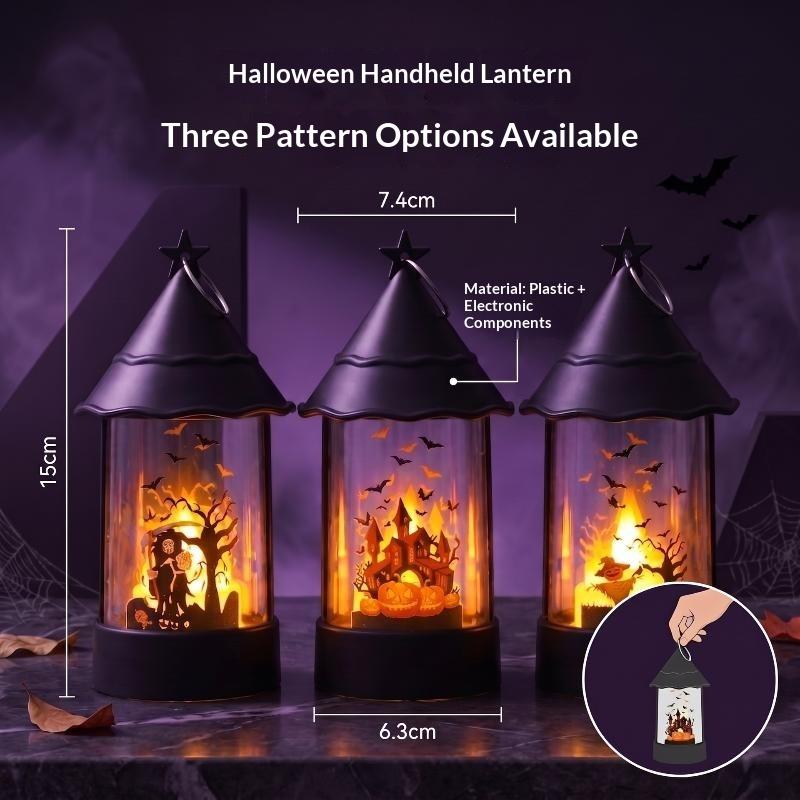 Halloween Led Candle Lantern Pumpkin Ghost Castle Pattern Portable Hanging Wind Lamp Holiday Party Tabletop Decor Props Gift