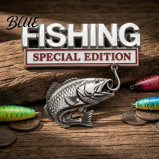 Fishing Theme Vehicle Badge Special Edition Car Emblem Bass for Vehicle Waterproof Sticker Aluminum Metal Fish Hook Decal Truck SUV Fisherman Gift