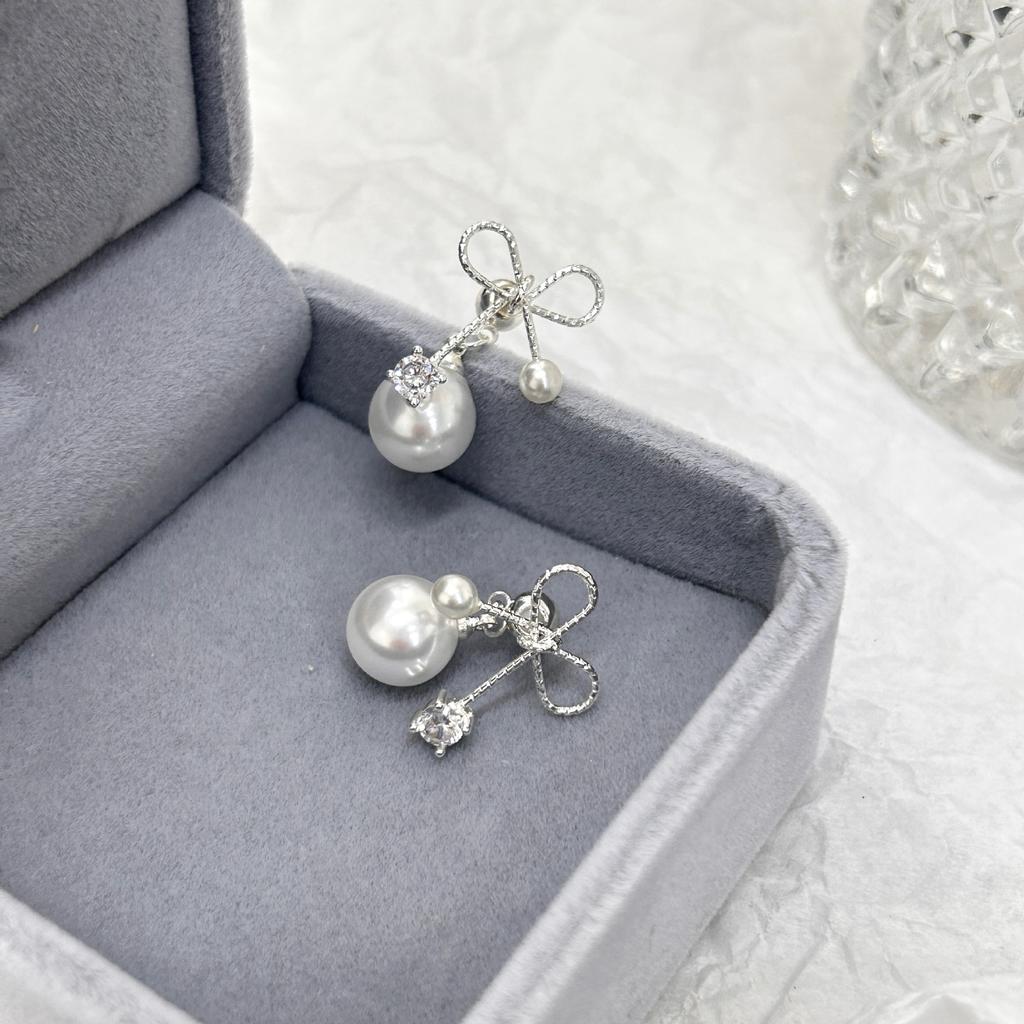 Light Luxury Bow Tassel Pearl Stud Earrings For Women Fashion Jewelry