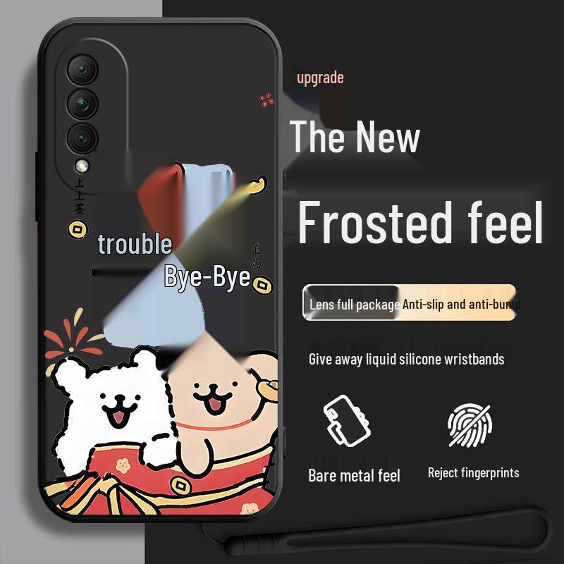 Black Cartoon Chinese Style Silicone Honor X20se Phone Case with Tempered Glass Protector