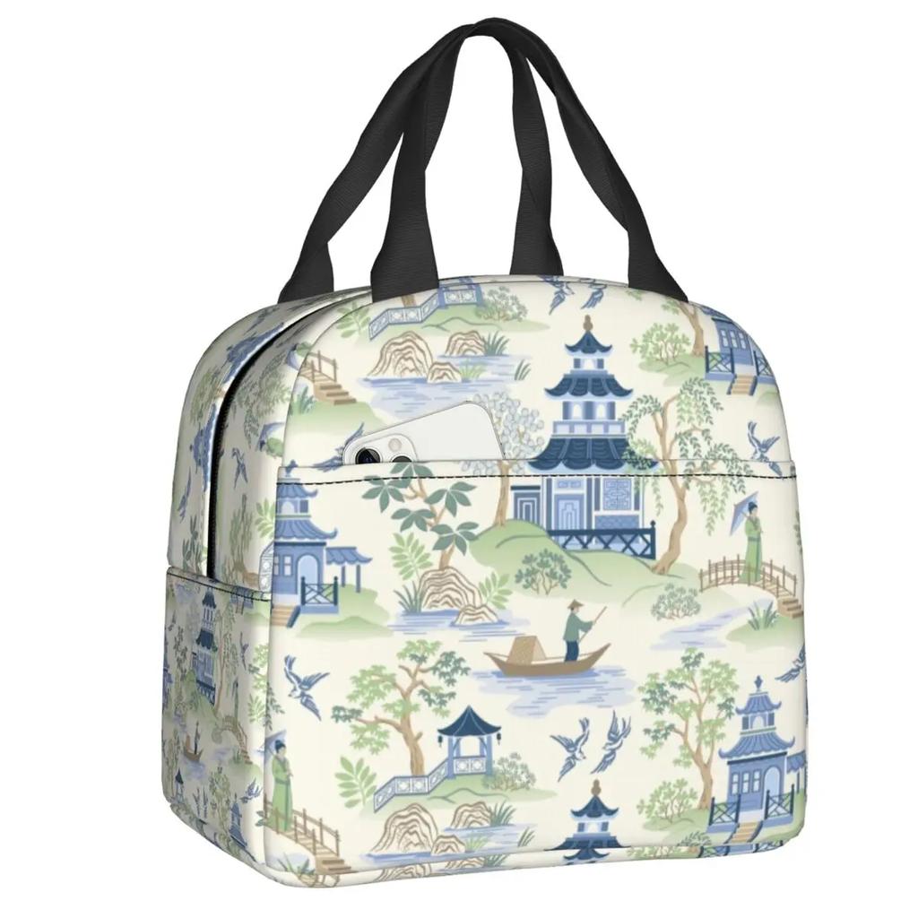 Porcelain Blue Oriental Bird Pattern Insulated Lunch Bag for Camping Travel Chinoiserie Thermal Cooler Lunch Box Women Kids