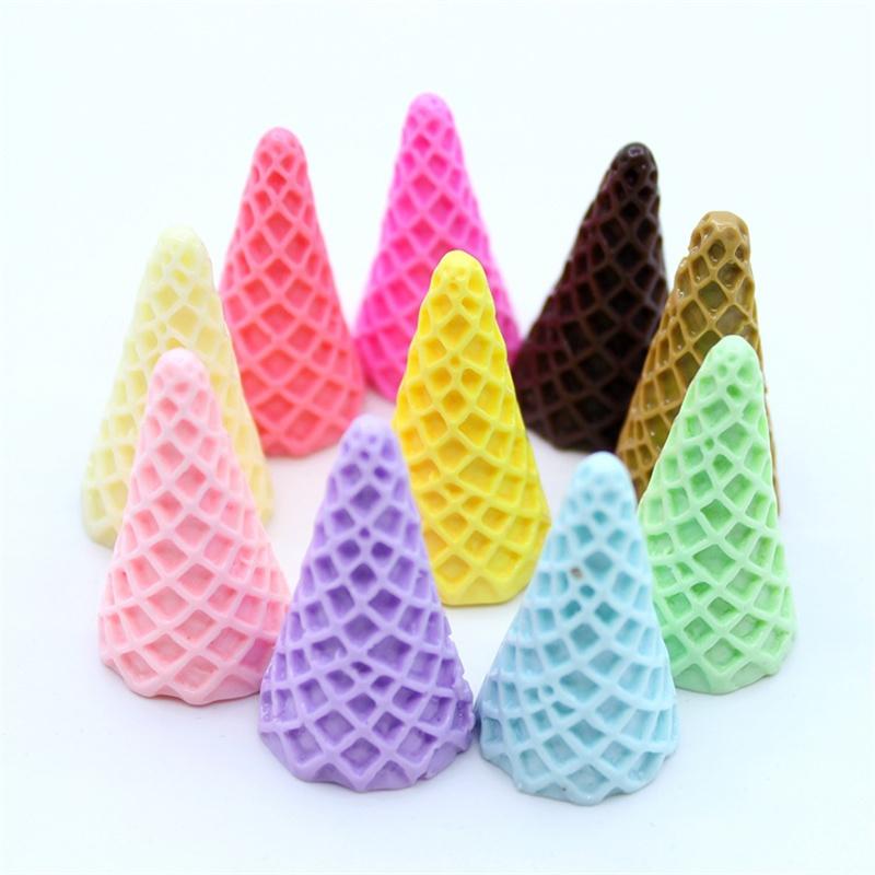 6pcs 20*37mm Cute 3D Resin Ice Cream Cone Base Simulation Miniature Food Art Flatback Cabochon DIY Craft Decoration