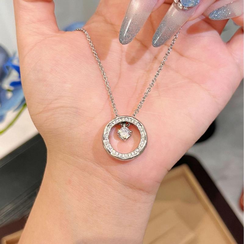 Colar de Diamante Único Círculo Vintage Co Versátil Exquisito Pingente com Padrão Cruzado Colar de Alto Bom Gosto