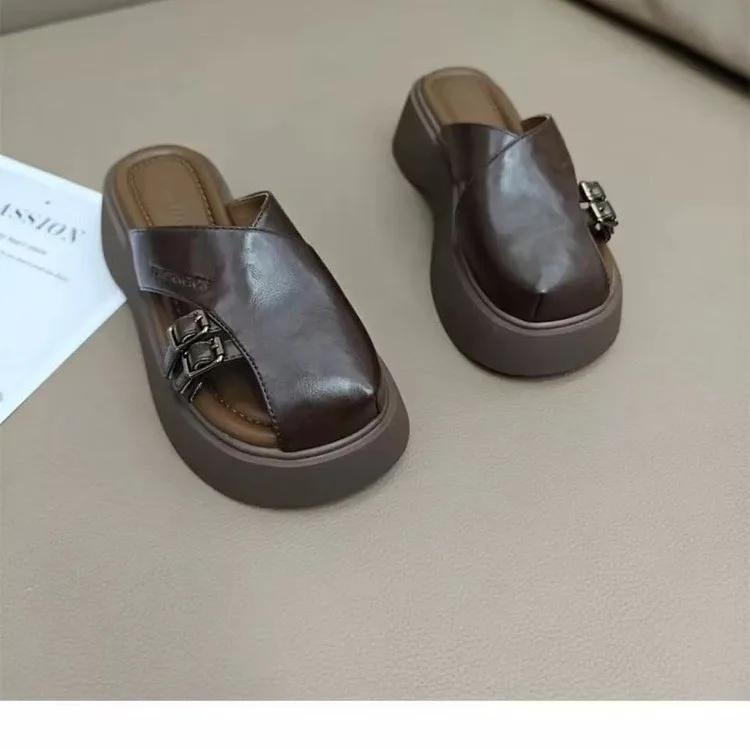Fashion Summer Korean Baotou Half Slipper Female 2025 Temperament Non-slip Shoes Round Head To Wear All Matching Slippers