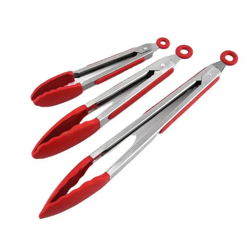 1/3Pcs Silicone BBQ Grilling Tong Salad Bread Serving Kitchen Tong Non-Stick Barbecue Grilling Cooking Tools with Joint Lock