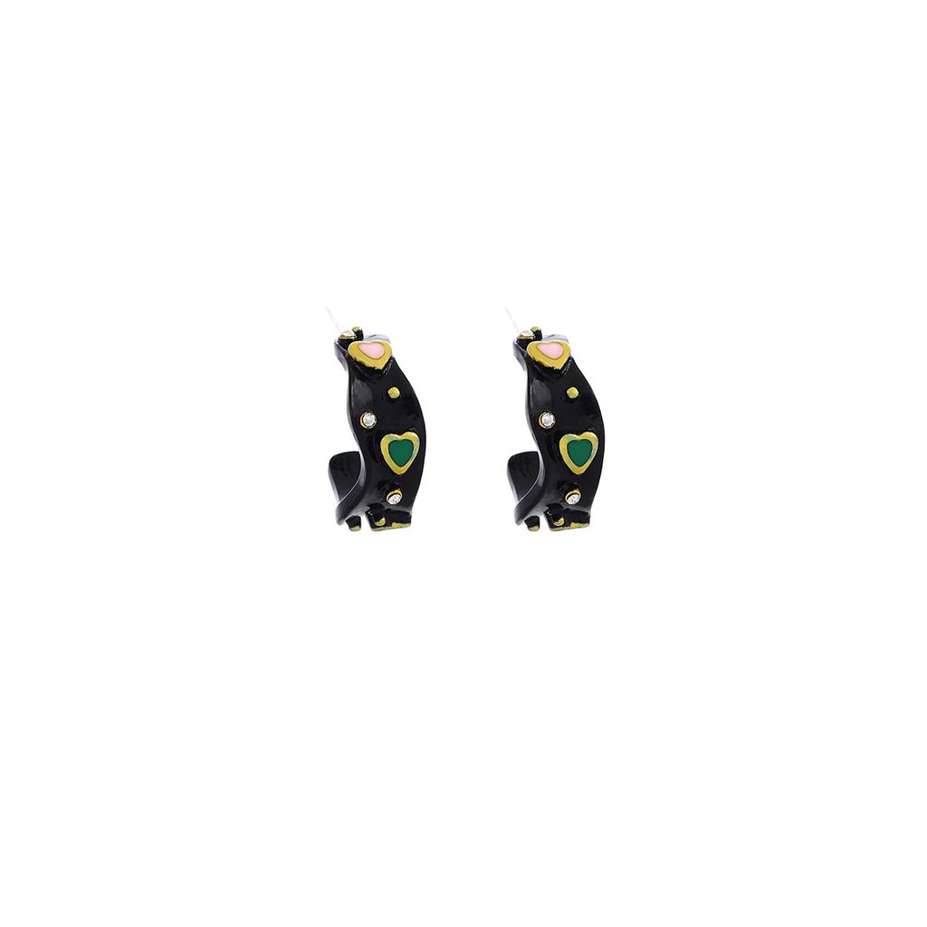 Enamel Diamond Love Printing Black Stud Earrings, Light Luxury High Sense Irregular C-Shaped Fashion Temperament Earrings