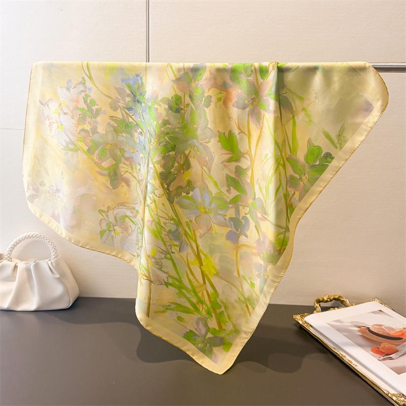 

Luxury Brand 2026 Silk Square Scarf Women Cat Neck Hair Tie Band Beach Hijab Kerchief Head Headbands Bandana Female Foulard 70cm 70x70cm