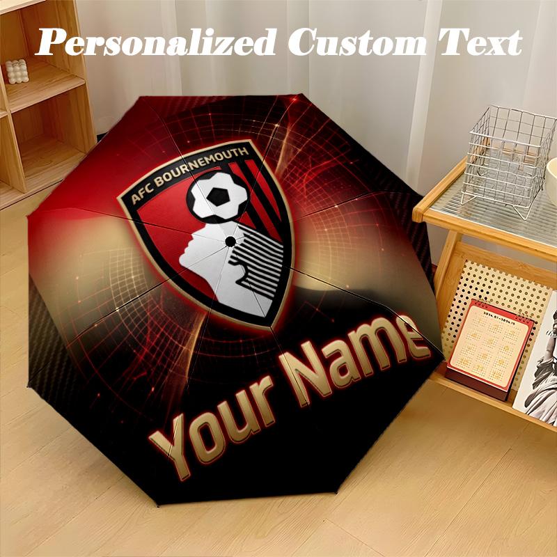 8 Rib Auto Folding Umbrella Bournemouth Football Print Custom Name Text Portable Rain Gear