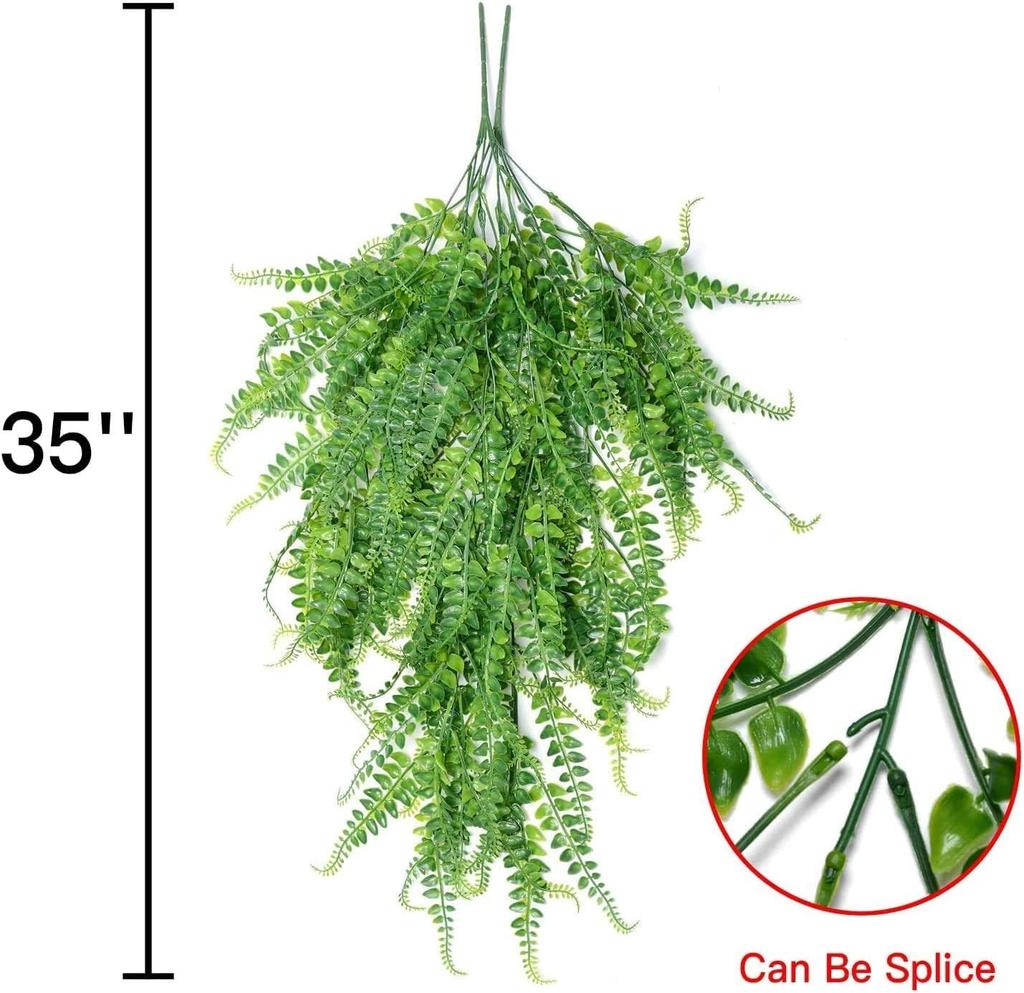 Artificial Ferns Outdoor Set of 2- UV Fake Hanging Plants for Wall and Indoor- Hanging Baskets Ferns