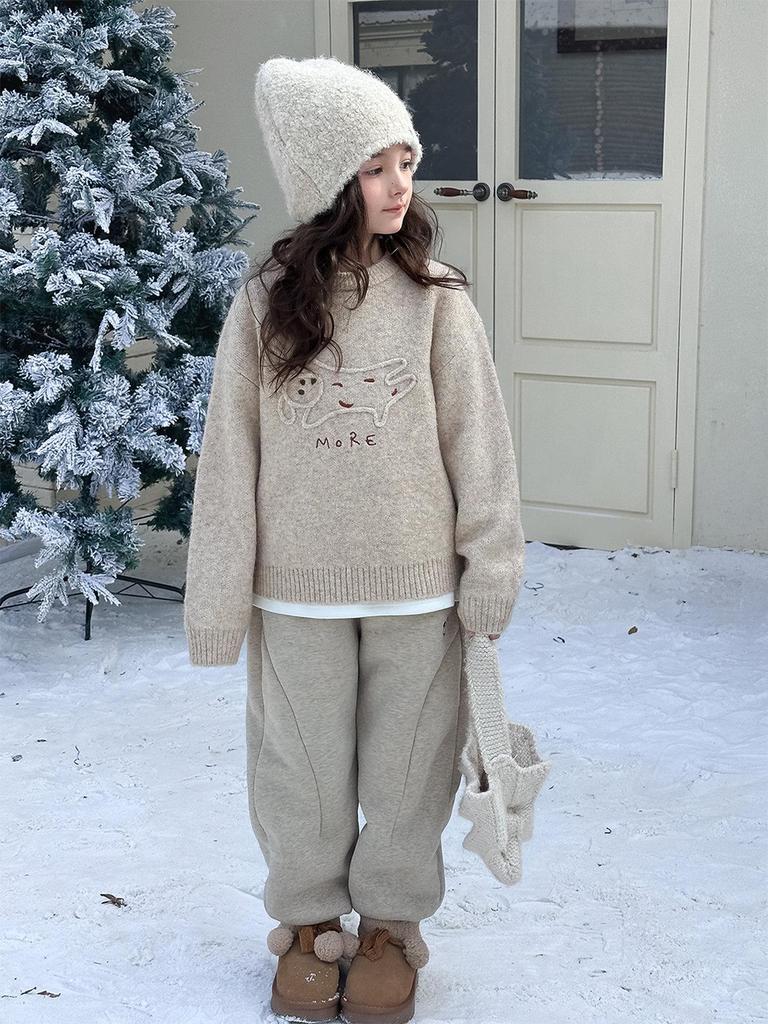 Yuchen Girls' Winter Velvet Sports Pants 2025 – Warm Cuffed Sweatpants for Kids