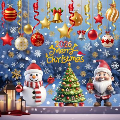 Snowflake PVC Christmas Window Stickers Electrostatic Whole Sheet Christmas Window Decals Reusable Xmas Wall Sticker Glass Doors