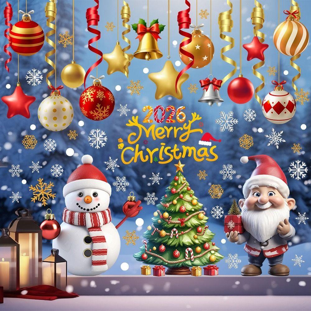 Snowflake PVC Christmas Window Stickers Electrostatic Whole Sheet Christmas Window Decals Reusable Xmas Wall Sticker Glass Doors