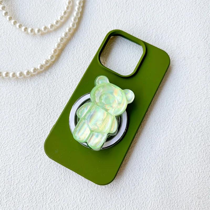 Cartoon Cute Laser Bear Magnetic Phone Grip Holder Socket Pocket Support for Magsafe IPhone Mac Safe Ring Finger Expanding Stand