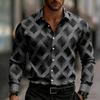 Men's Long-sleeved Geometric Print Shirt, Stylish Button-down Shirt, with Square and Striped Patterns for Everyday Wear.