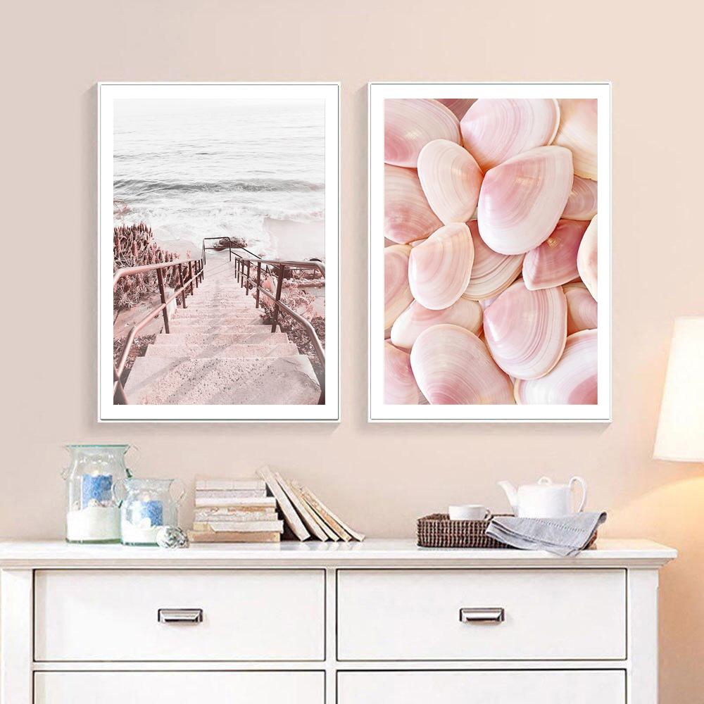 Pink Sea Beach Poster Flamingo Retro Van Surfboard Summer Wall Art Canvas Painting Living Room Interior Picture for Home Decor