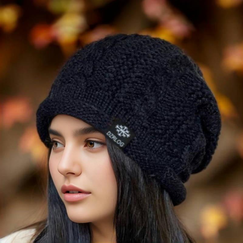 

Женская корейская модная большая вязаная шапка - Теплая, универсальная, удлиненная шерстяная с защитой ушей для осени и зимы чёрный