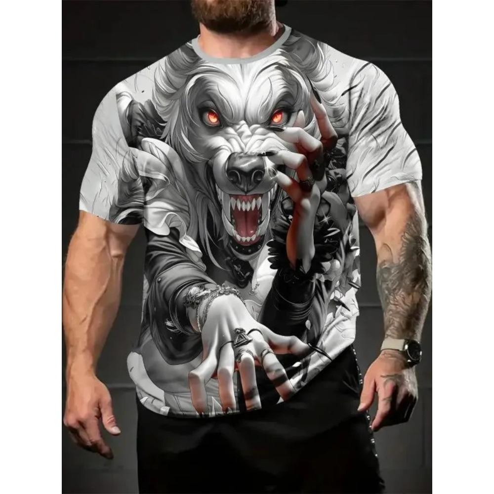 T-shirt à manches courtes imprimé animal 3D à col rond à la mode, personnalité, polyvalent, loisirs, pour hommes, ample, grande taille