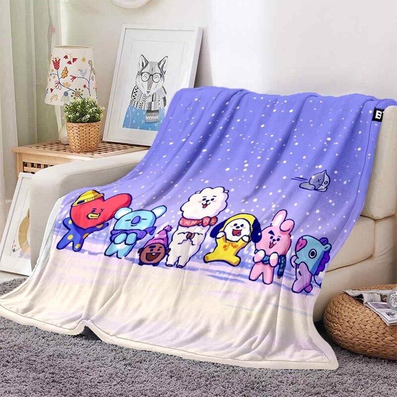 2022 Kreslená deka bt21 Měkké fleecové deky Deky Home Dekor Ložnice Obývací pokoj PohovkaDigital potištěné deky na cesty