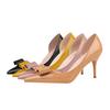 Fashion thin heel high heel patent leather pointed tip hollowed out thin bow high heels single shoes women
