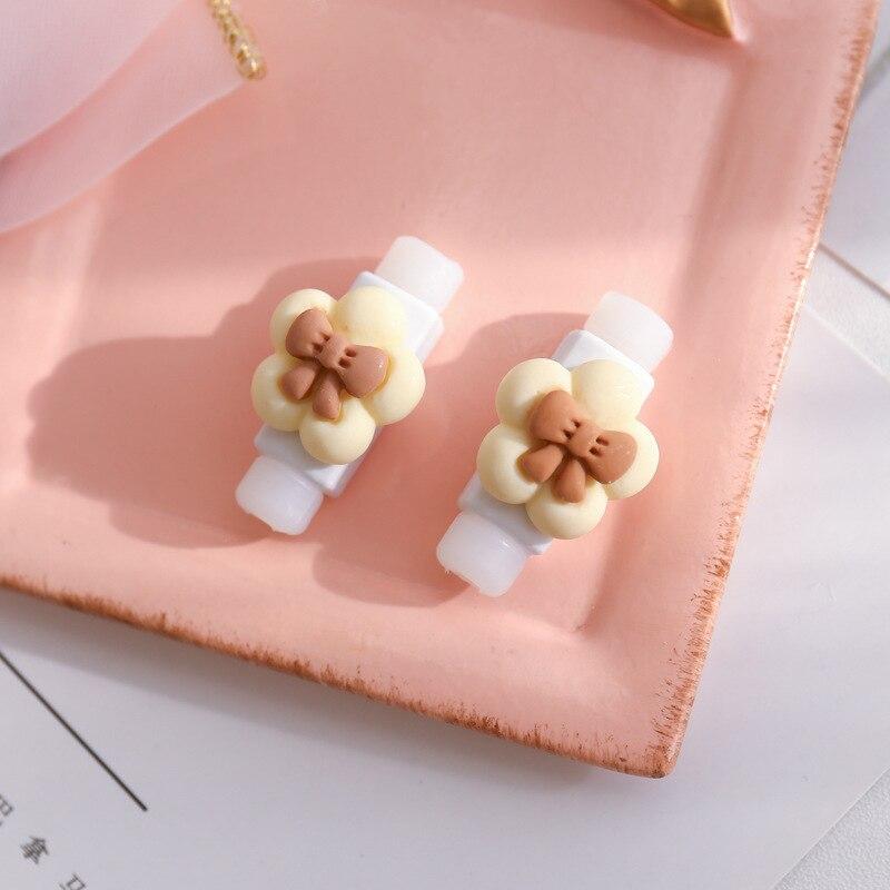 2Pcs Charger Cable Winder Protector White Bear Cartoon Saver Data Line Protective Case Earphone Cord Sleeve Cover Wire Organizer