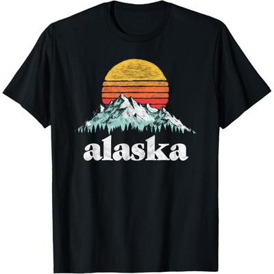 Vintage Alaska Mountains Retro Distressed Sun 80's T-Shirt T-Shirt
