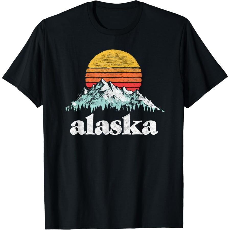 

Vintage Alaska Mountains Retro Distressed Sun 80 s T-Shirt T-Shirt XXXXXL чёрный