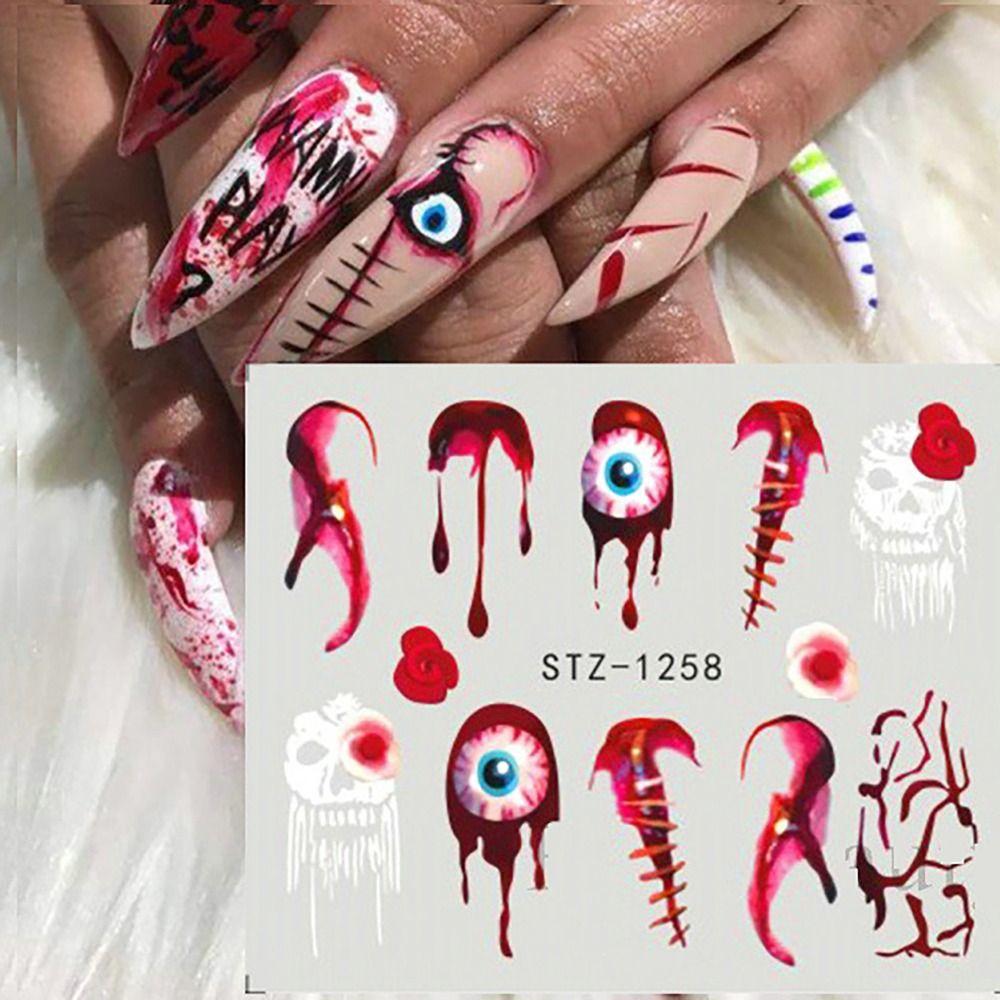 Halloween Skull Nail Art Water Decals Stickers Mummy Ghost Spiders Web DIY Nail Stickers Fake Nail Accessories