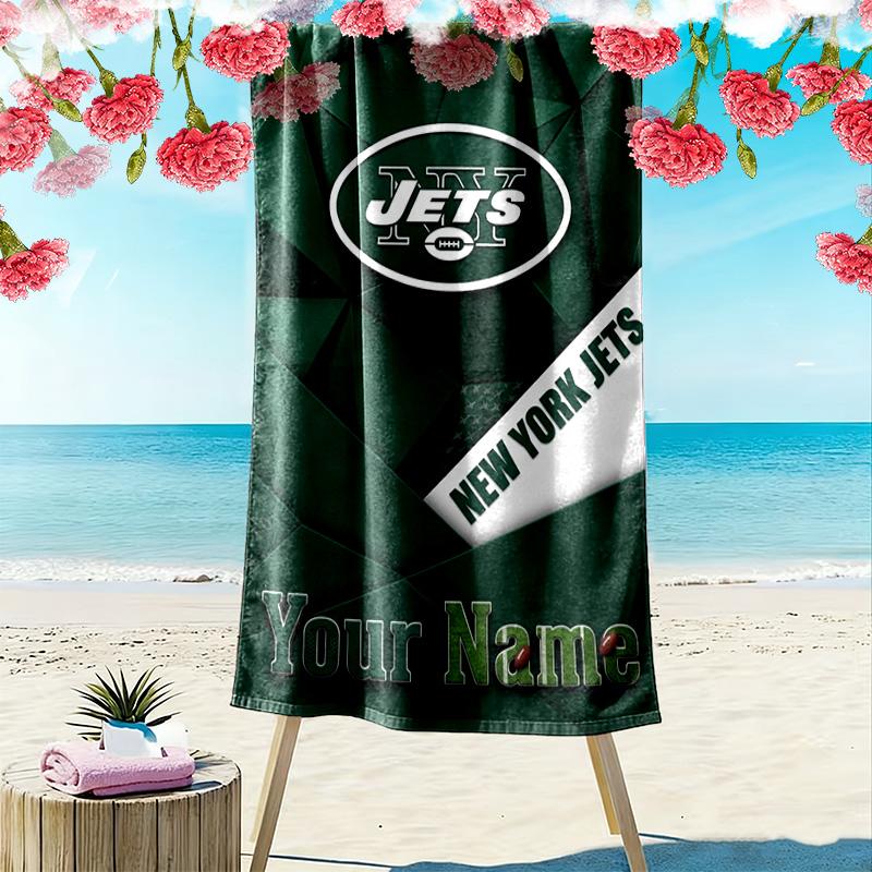 Name Custom New york jets Print Beach Towel, Large Soft Quick Dry Towel for Beach Camping Swimming