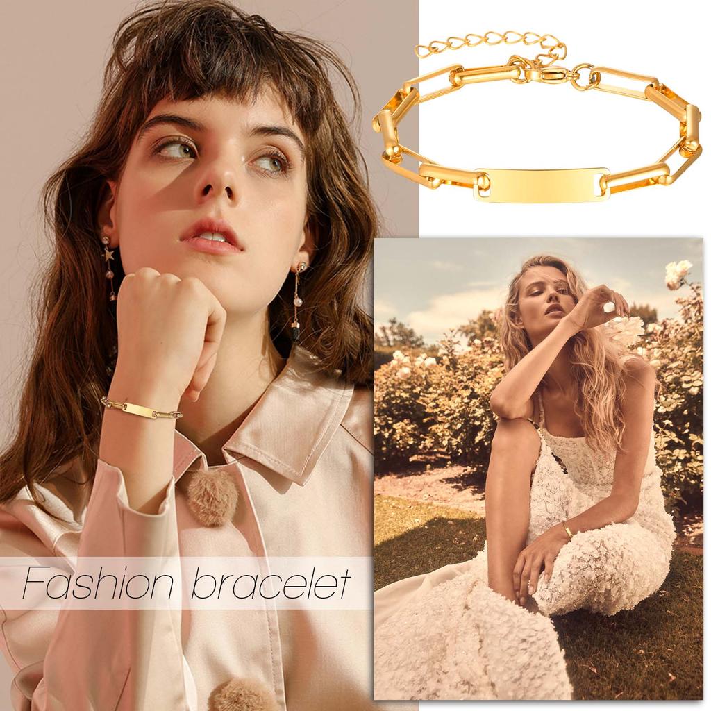 Personalized Bracelets Stainless Steel Bar ID Name Bracelet for Women Custom Engraved Inspirational Quote Gift Birthday Jewelry