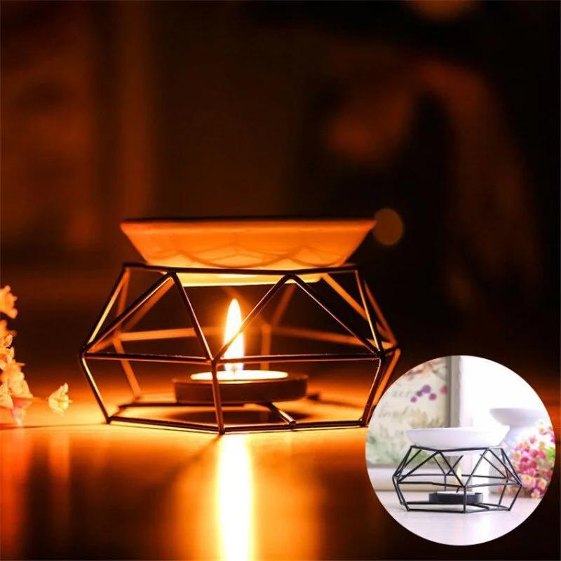 Nordic Candle Holder Aromatherapy Ceramic Oil Lamp Stainless Steel Base Aroma Burner Home Decoration Ornament Meditation Gift