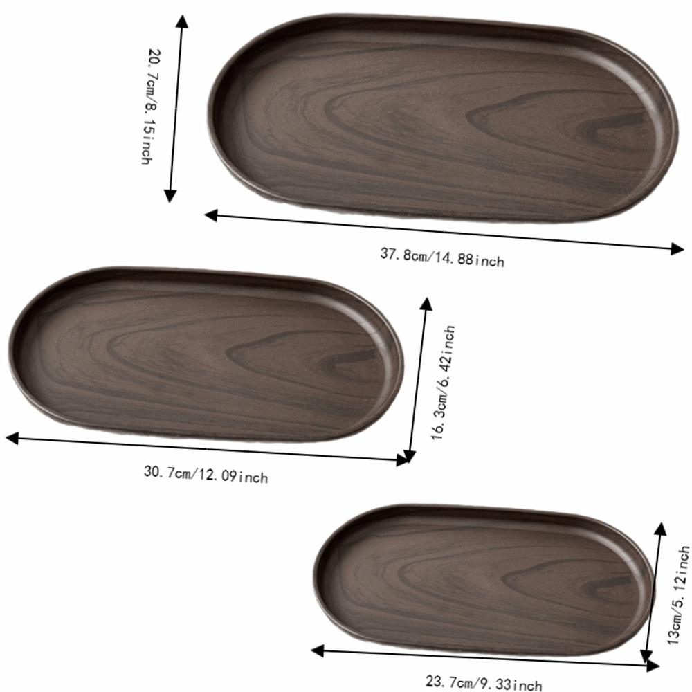 Smooth Surface Oval Tray Walnut Wood Grain Afternoon Tea Dessert Plate Vintage Fruit Platter Home