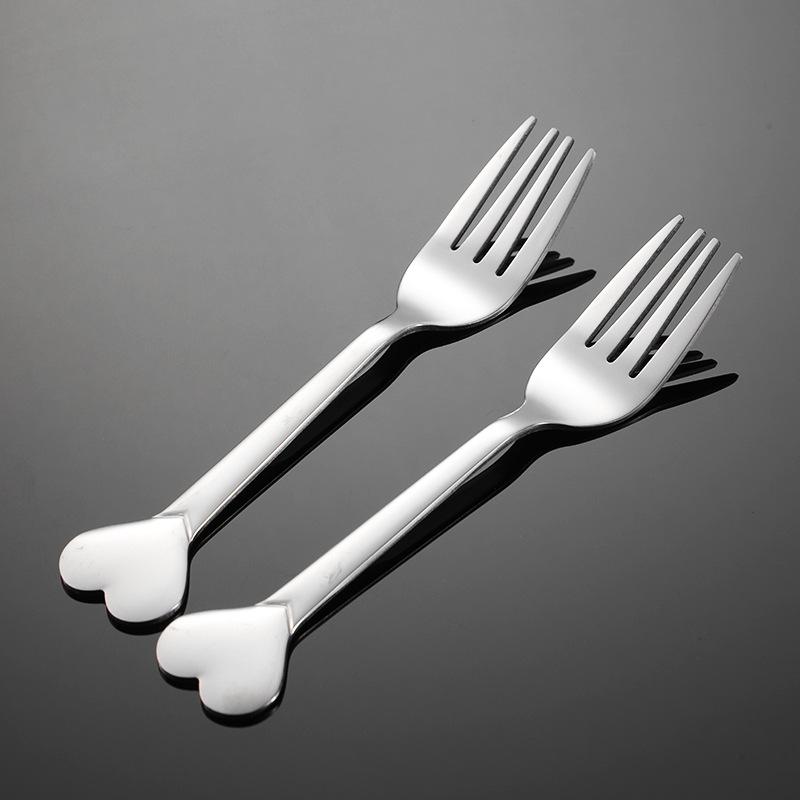 Stainless Steel Love Fork Spoon Cake Dessert Tableware Short Gift Children's Short Spoon Fruit Fork