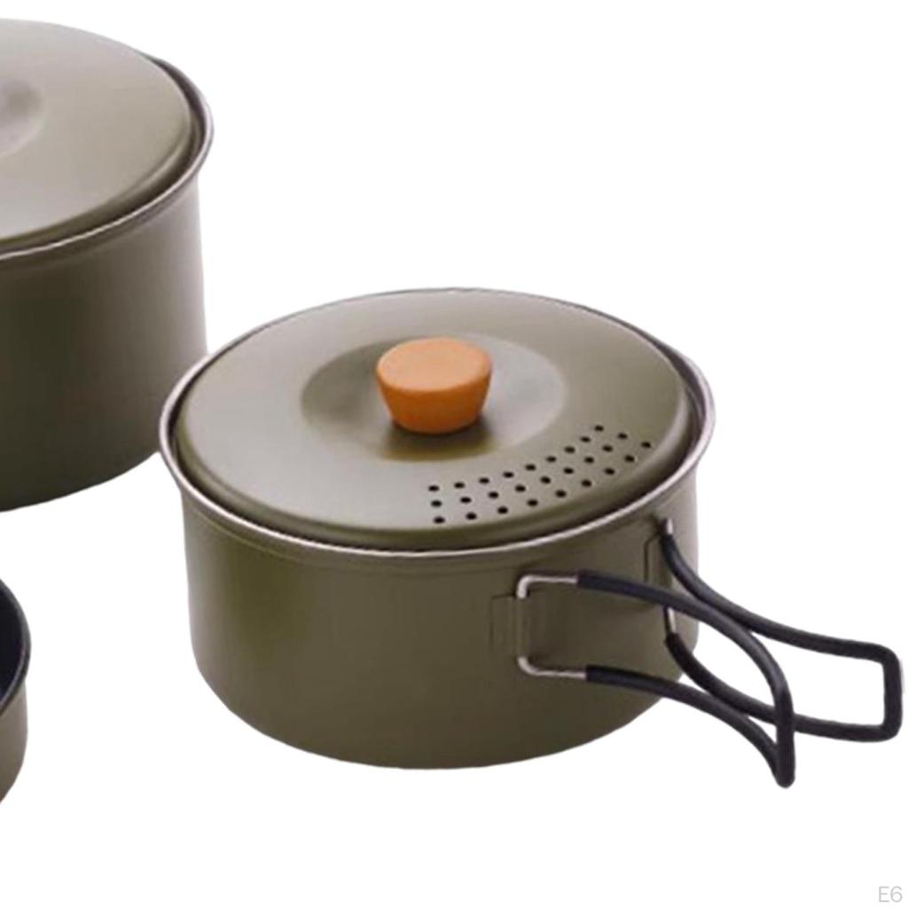 3 Pieces Camping Cooking Set Cookware Pots and Pans for Campfire