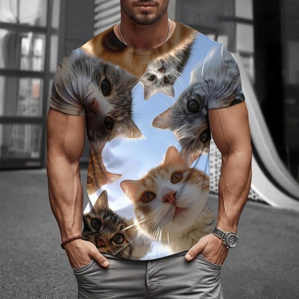 

Мужская повседневная футболка с коротким рукавом и животным принтом, подходит для ношения в любое время года 6XL