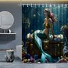 Rideau de douche Sirène Coffre au trésor sous-marin Décor Océan Fantastique Art Sirène Dorée Ensemble de rideaux de bain étanches Maison