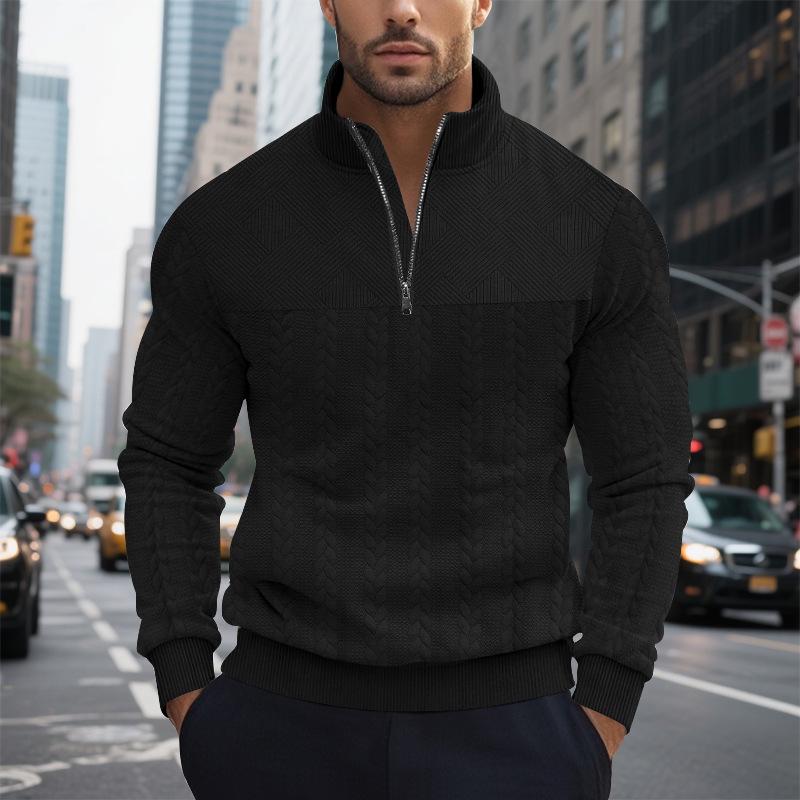American Retro Patchwork Stand Collar Zipper Pullover Hoodie