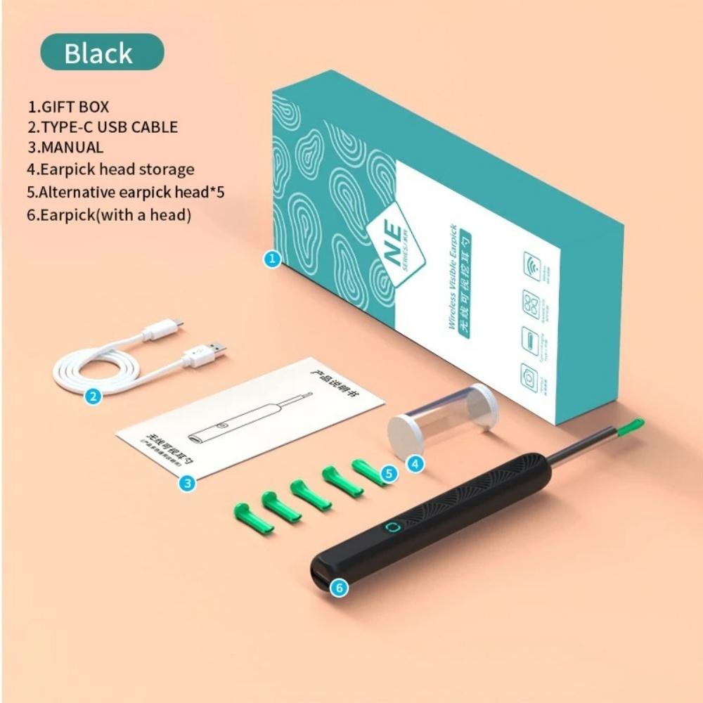 

Soft Silicone HD Wireless Visual Ear Cleaning Tool with Camera and LED Light Otoscope Tip Earwax Cleaner for Children and Adults чорний