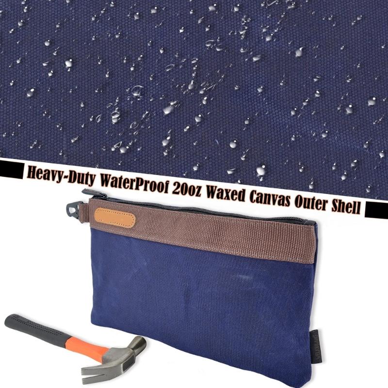 Spacious 12x1x8 Inch Waxed Canvas Tool Pouch with 30% Extra Capacity Secures Full Size Tools Heavy Duty Construction