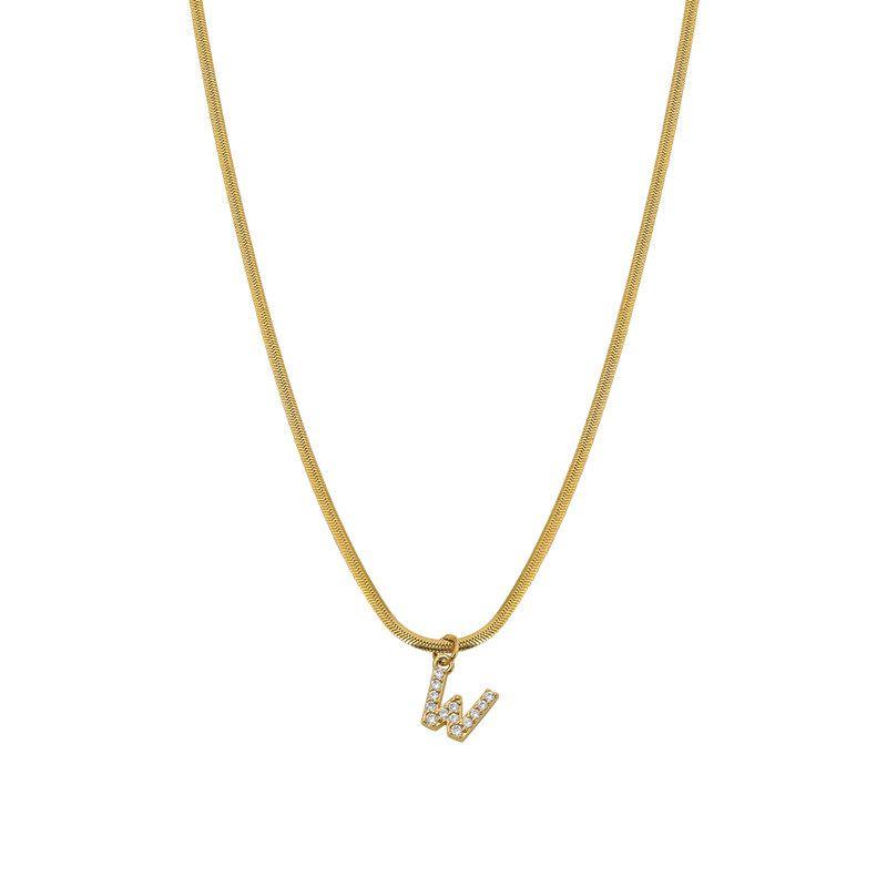 Neckontheline Diamond Letter Necklace European and American Ins Style Simple and Versatile Short Necklace Fine Snake Bones Chain