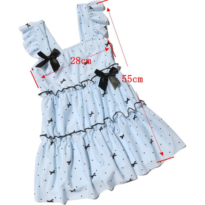 Korean-Style Polka Dot Bow Backless Halterneck Swimsuit for Toddlers and Kids
