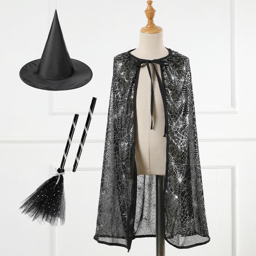 Witch Hat Trick Or Treat Black Witch Broom Props Halloween Witch Costume Adjustable For Family Cosplay Party Halloween Theme Option 1