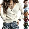 Women's Wrap V-Neck Knit Pullover Sweater Long Sleeve Slim Fit Retro Layering Top