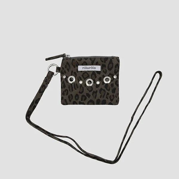 LEOPARD MINI BAG STRAP KEYRING CHARCOAL