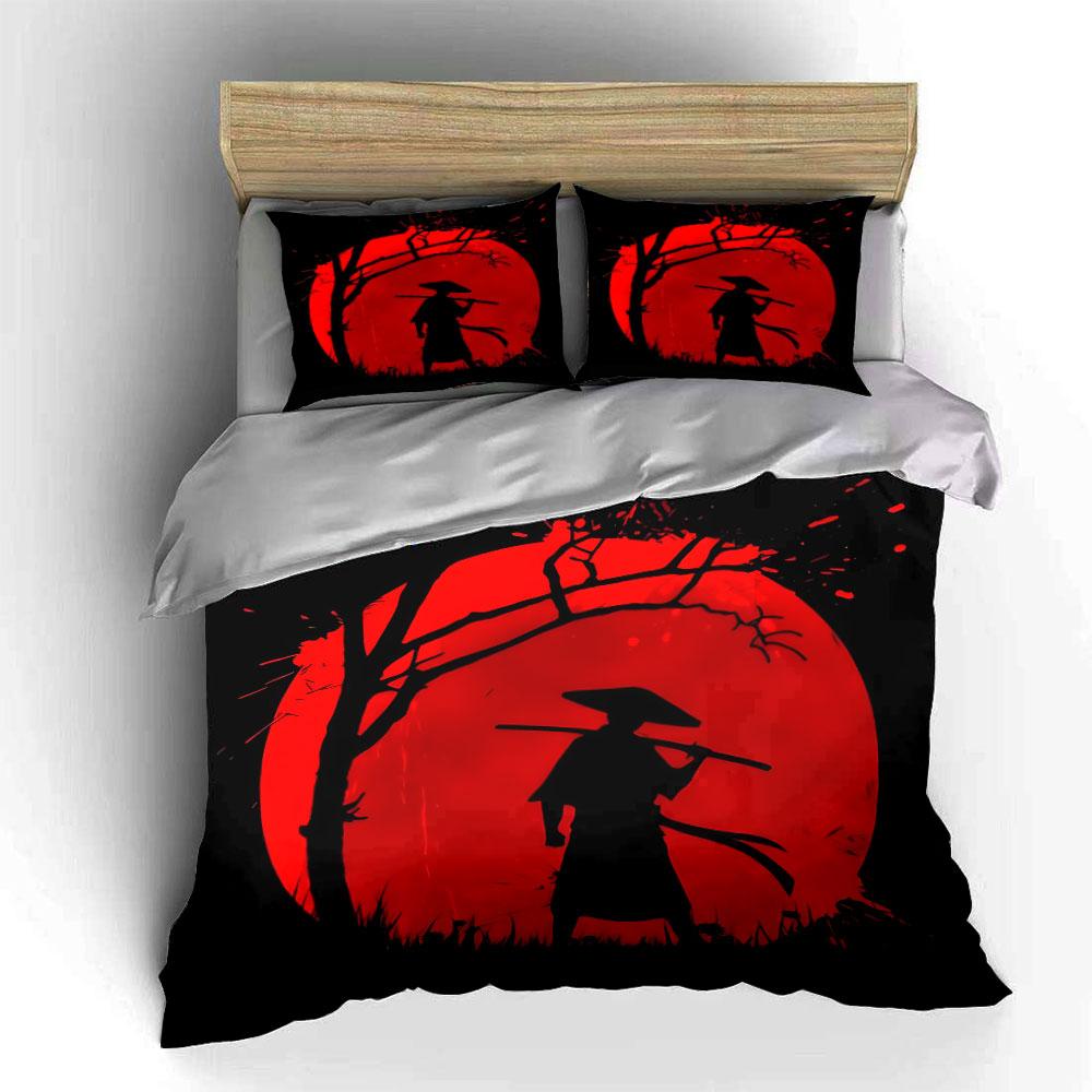 Samurai Sunset Art Decor Bedding Set with 1 Duvet Cover 2 Pillowcases Single Double King Queen, Gift