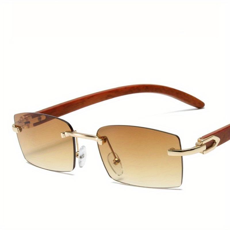 

1pcs Men s Retro Frameless Square Sunglasses, Women s Wood Grain Leg Artistic Style Gradient Sunglasses