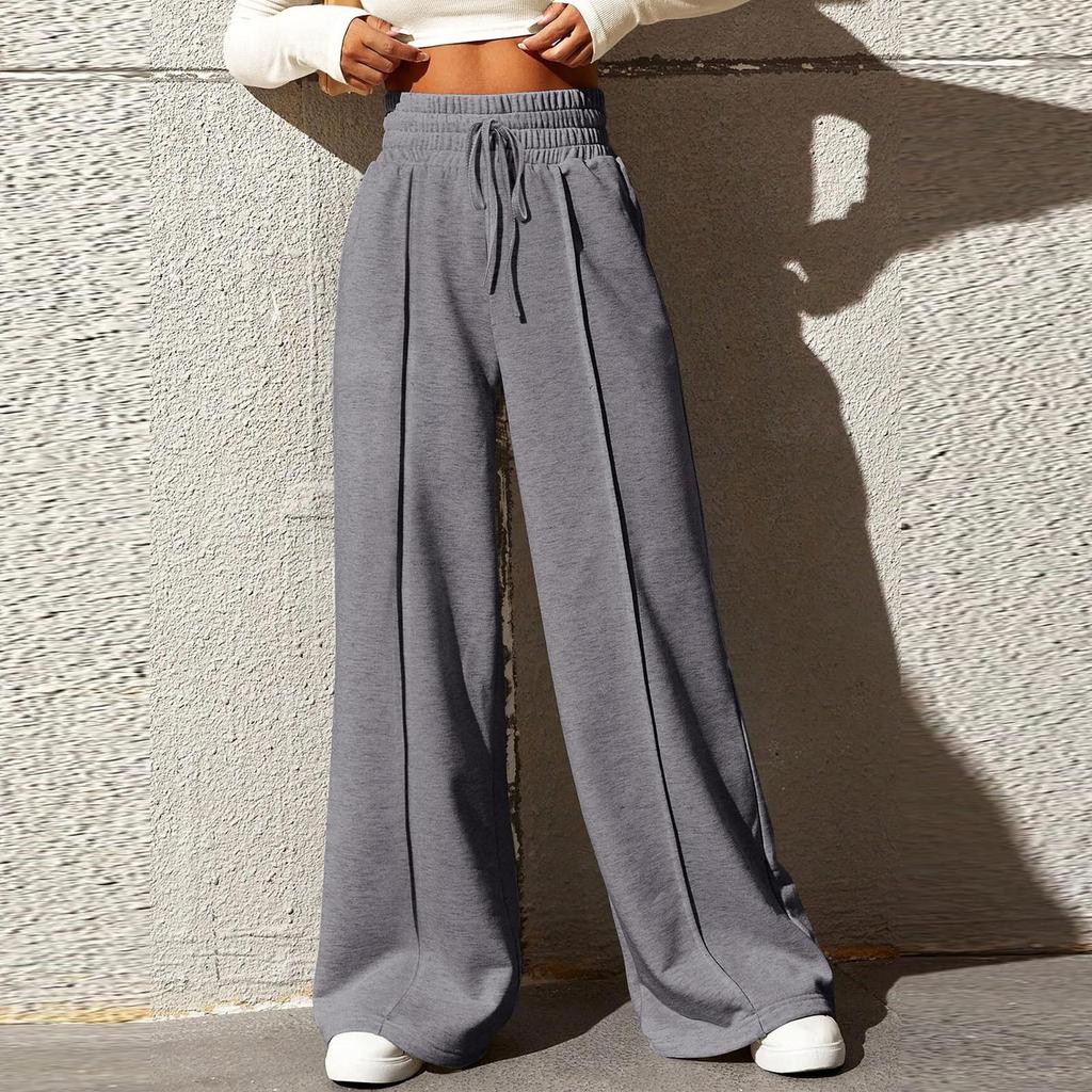 Women's Fashion Solid Colour Drawstring High Waist Wide Leg Pants Casual Sweatpants