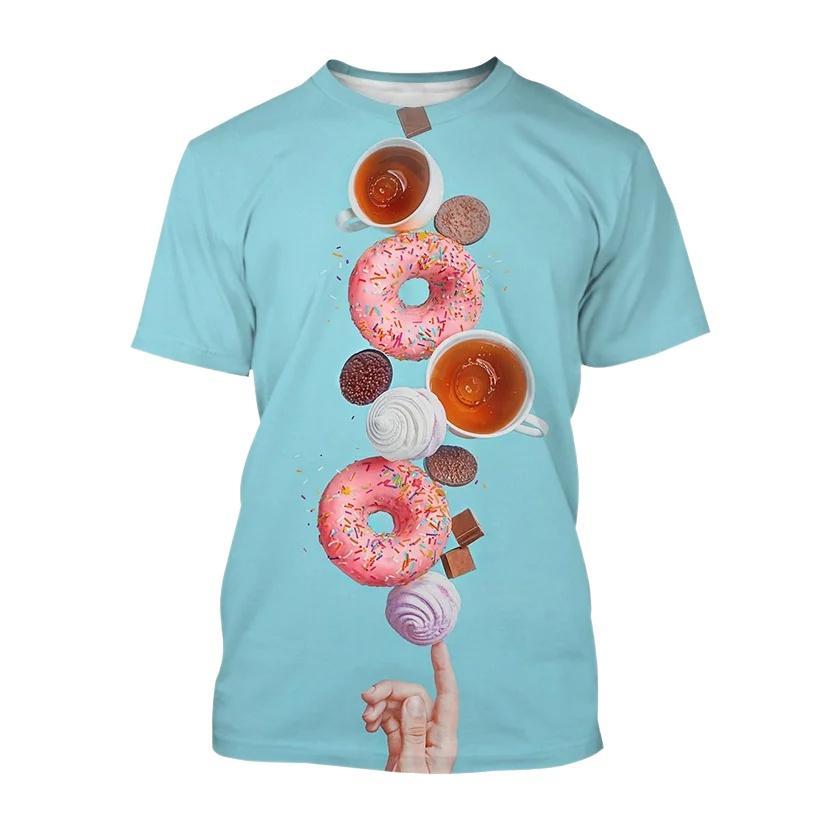Doughnut Theme 3D Print Kids Short Sleeve Tee Round Neck Graphic Top Daily Outdoor Wear For Boys Girls