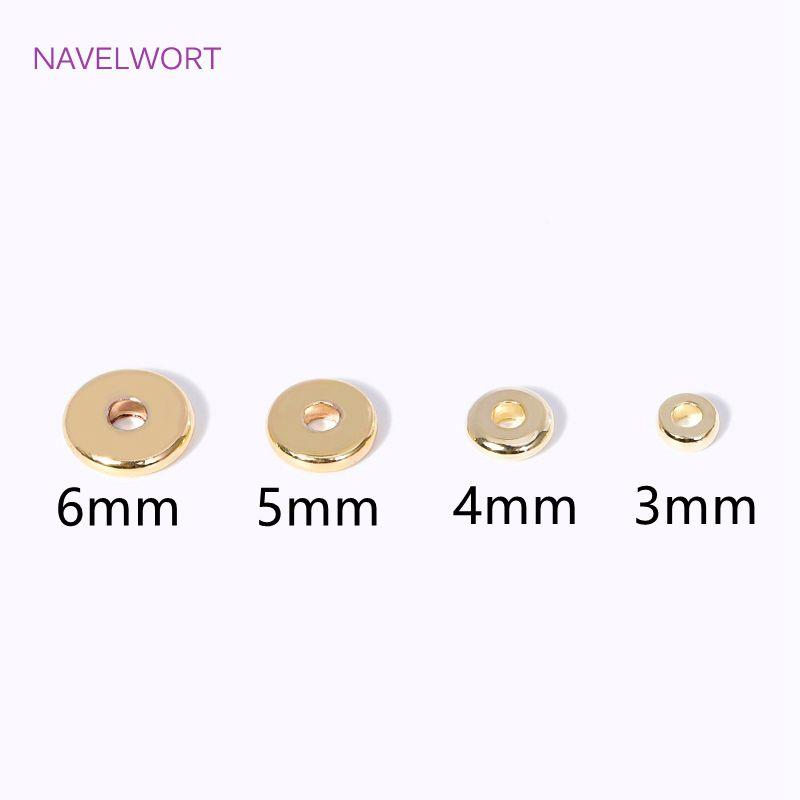3/4/5/6MM 18K Gold Plated Round Spacer Flat Beads Brass Metal Smooth Separator Bead For Jewelry Making DIY Bracelet Accessories